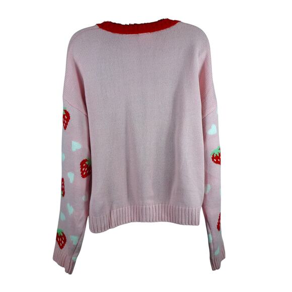 Strawberry Shortcake Knit Sweater Women’s Large L Retro Cartoon Y2K Hearts - Picture 4 of 9